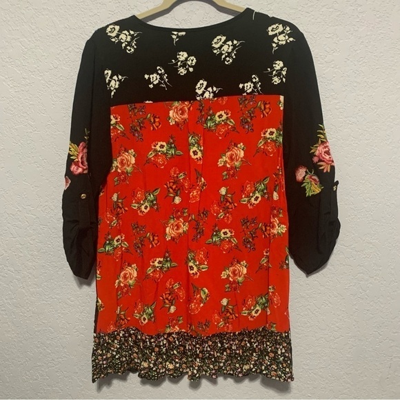 Caleoos Boho Embroidered Pullover Tassel Tie Mixed Print Top - Picture 7 of 8